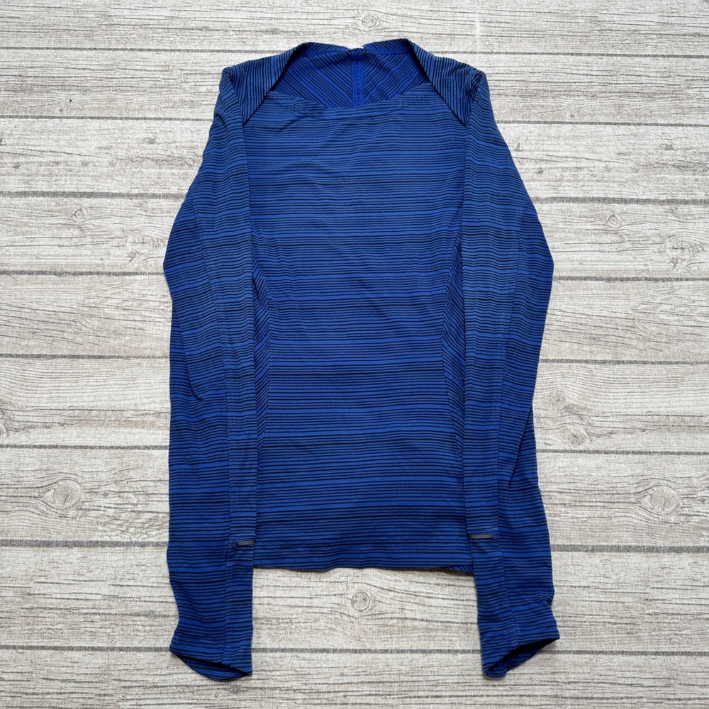 Lululemon Shirt Women's XS Blue Black Striped Thumbhole Athletic Training Yoga